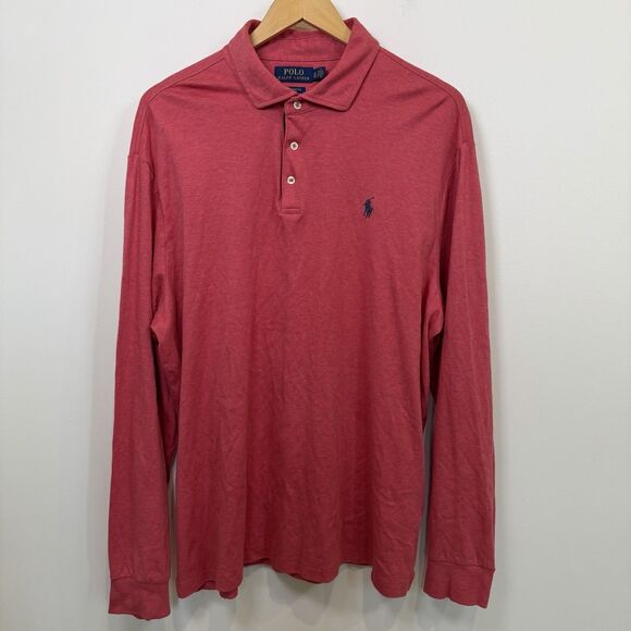 Polo Ralph Lauren Classic Fit Long Sleeve Polo Shirt Mens XL Red Pony Preppy - Picture 1 of 14